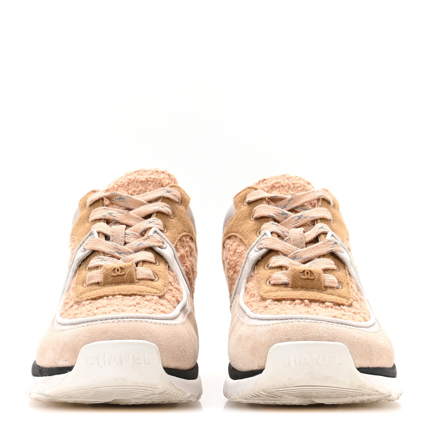 Chanel Suede Tweed Felt CC Sneakers 36.5 Beige 3 of 8