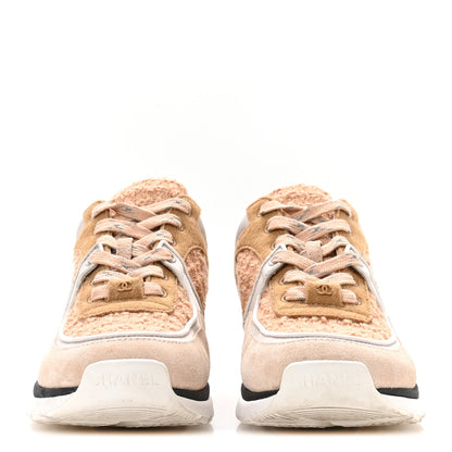 Chanel Suede Tweed Felt CC Sneakers 36.5 Beige 3 of 8