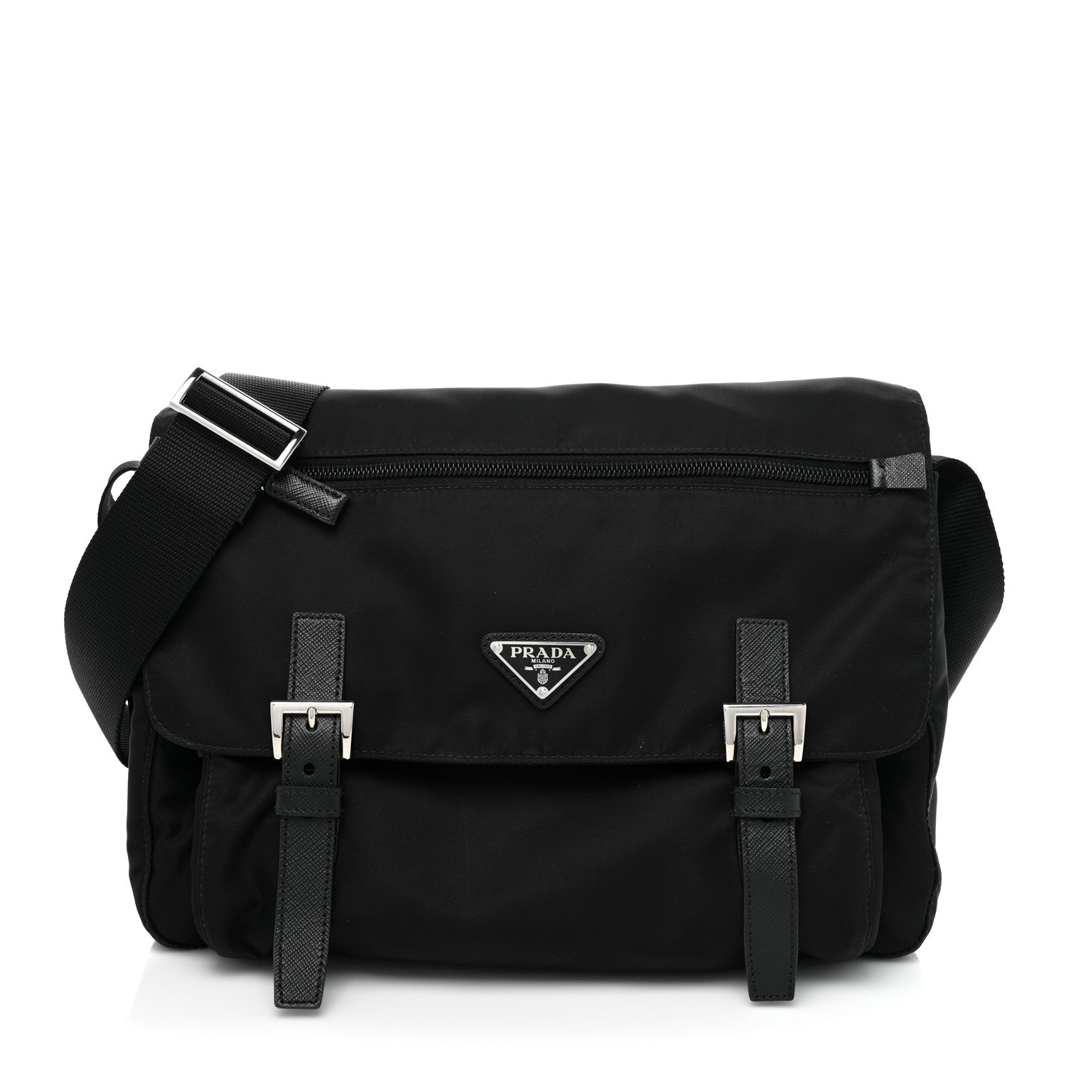 Prada Tessuto Nylon Saffiano Vela Messenger Bag Black 1 of 9