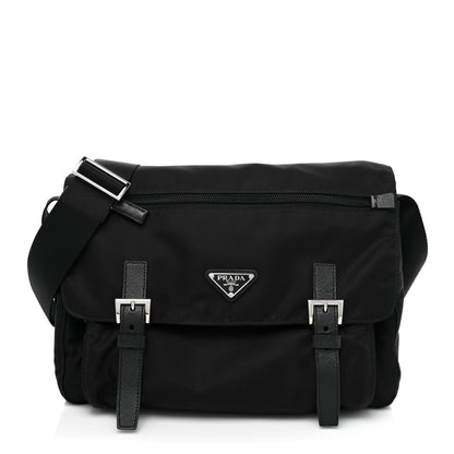 Prada Tessuto Nylon Saffiano Vela Messenger Bag Black 1 of 9