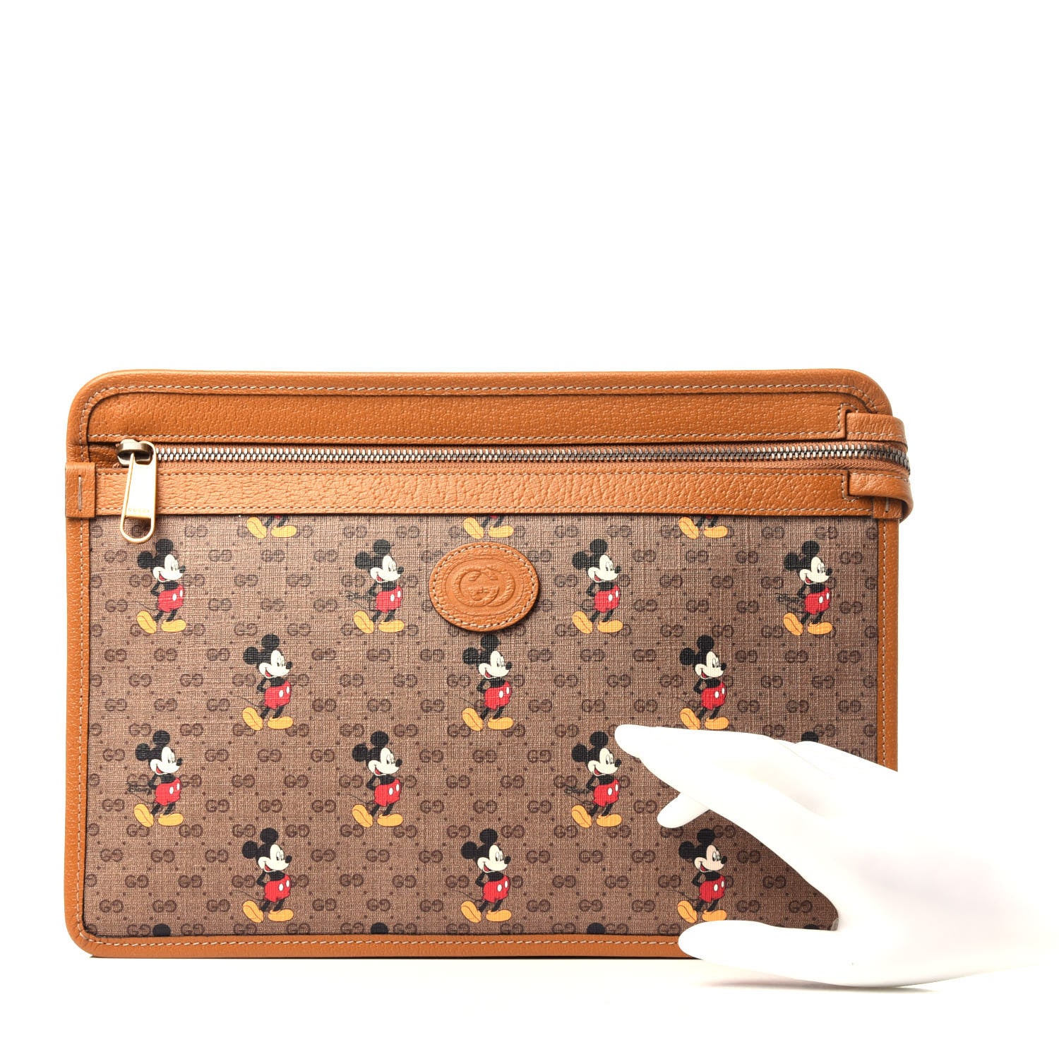Gucci X DISNEY Mini Vintage GG Supreme Monogram Mickey Mouse Documents Holder Beige Vintage Sun Oil 2 of 10
