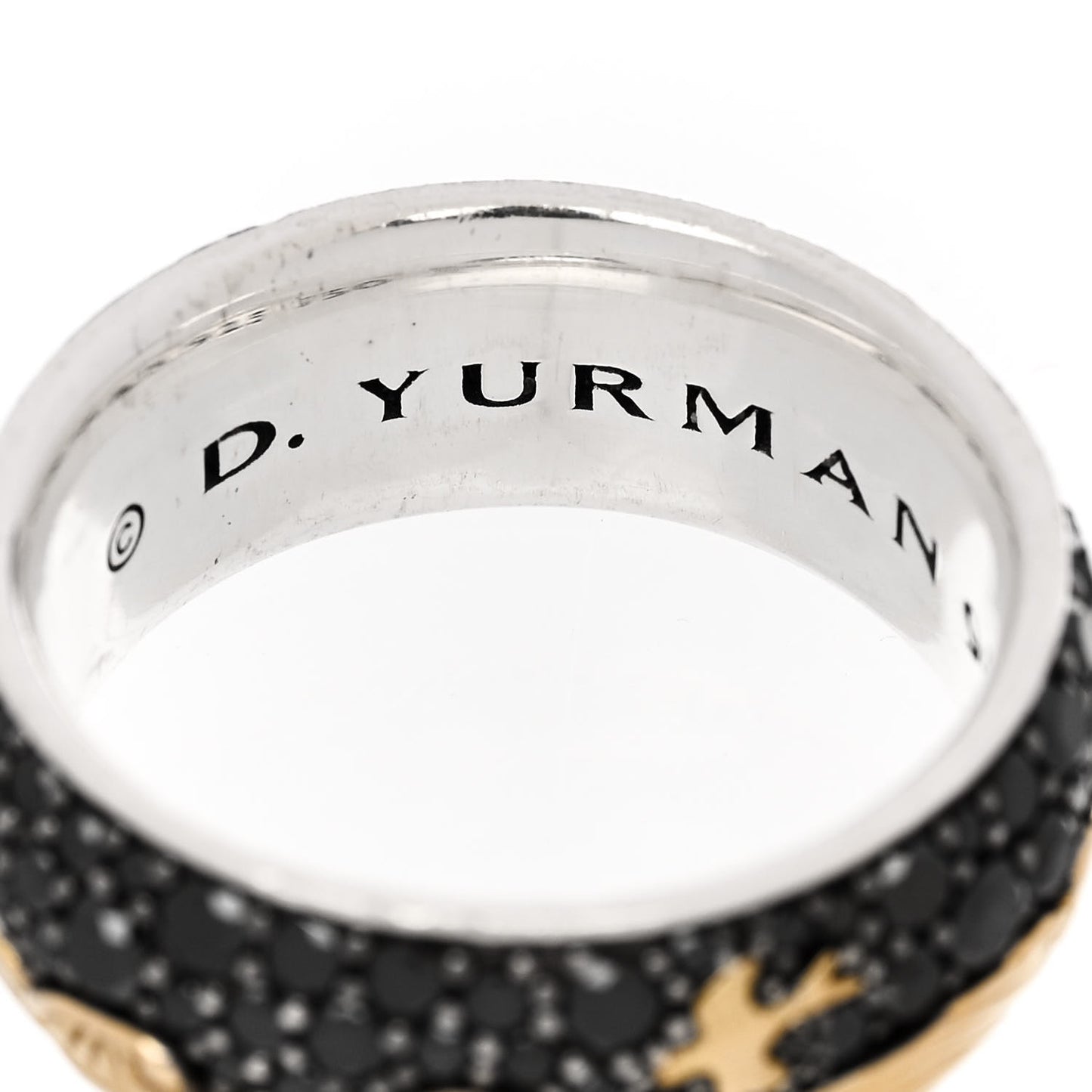 Sterling Silver 18K Yellow Gold Black Diamond Wave Band Ring 60 9