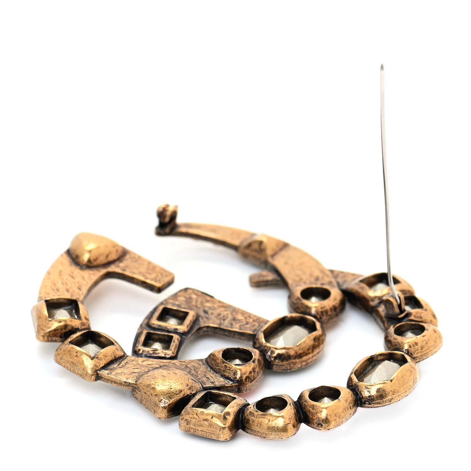 Gucci Metal Crystal Double G Brooch Aged Gold Multicolor 3 of 4