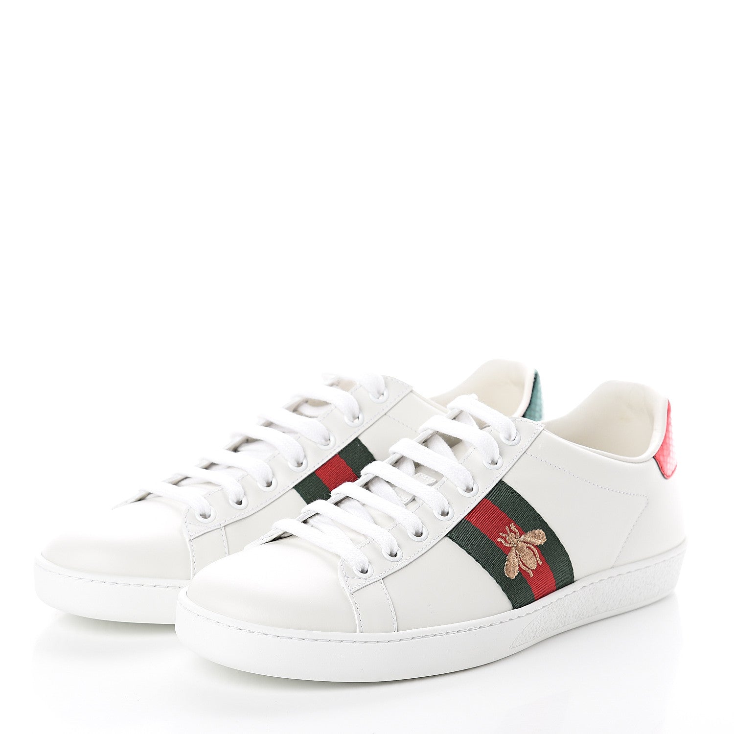 Gucci Calfskin Ayers Bee Embroidered Womens Ace Sneakers 39.5 White Green 3 of 7