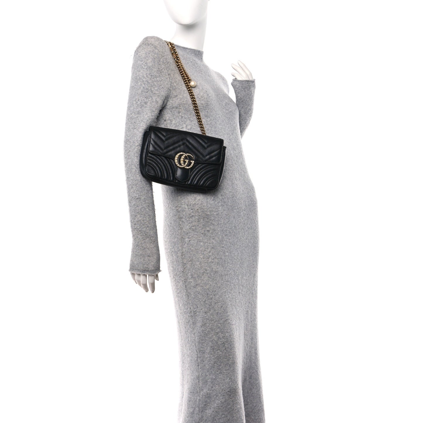 Calfskin Matelasse Pearly GG Marmont Chain Belt Bag Black