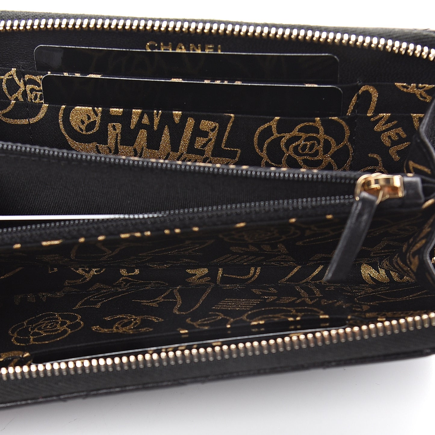 Lambskin Quilted Small Zip Around Wallet Black