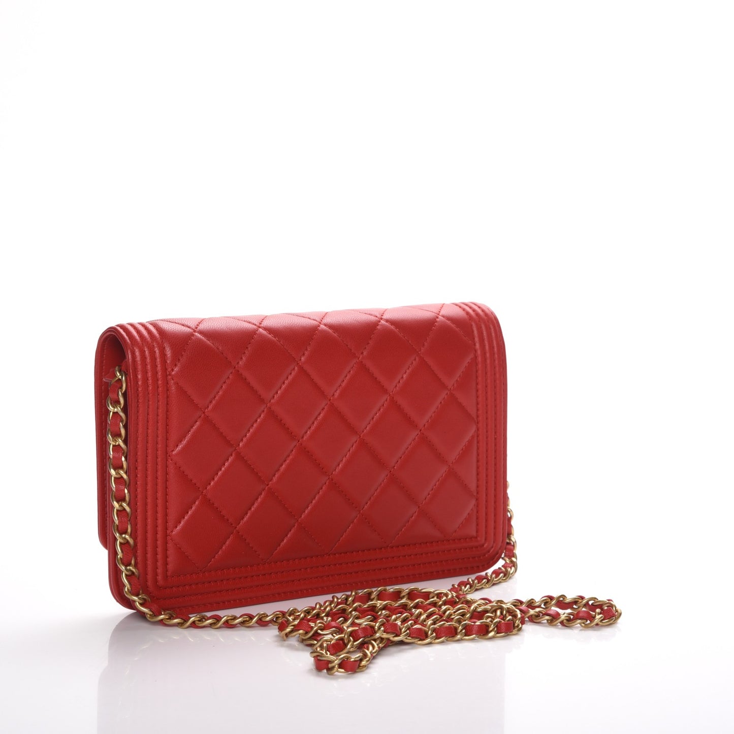 Lambskin Quilted Boy Wallet On Chain WOC Red