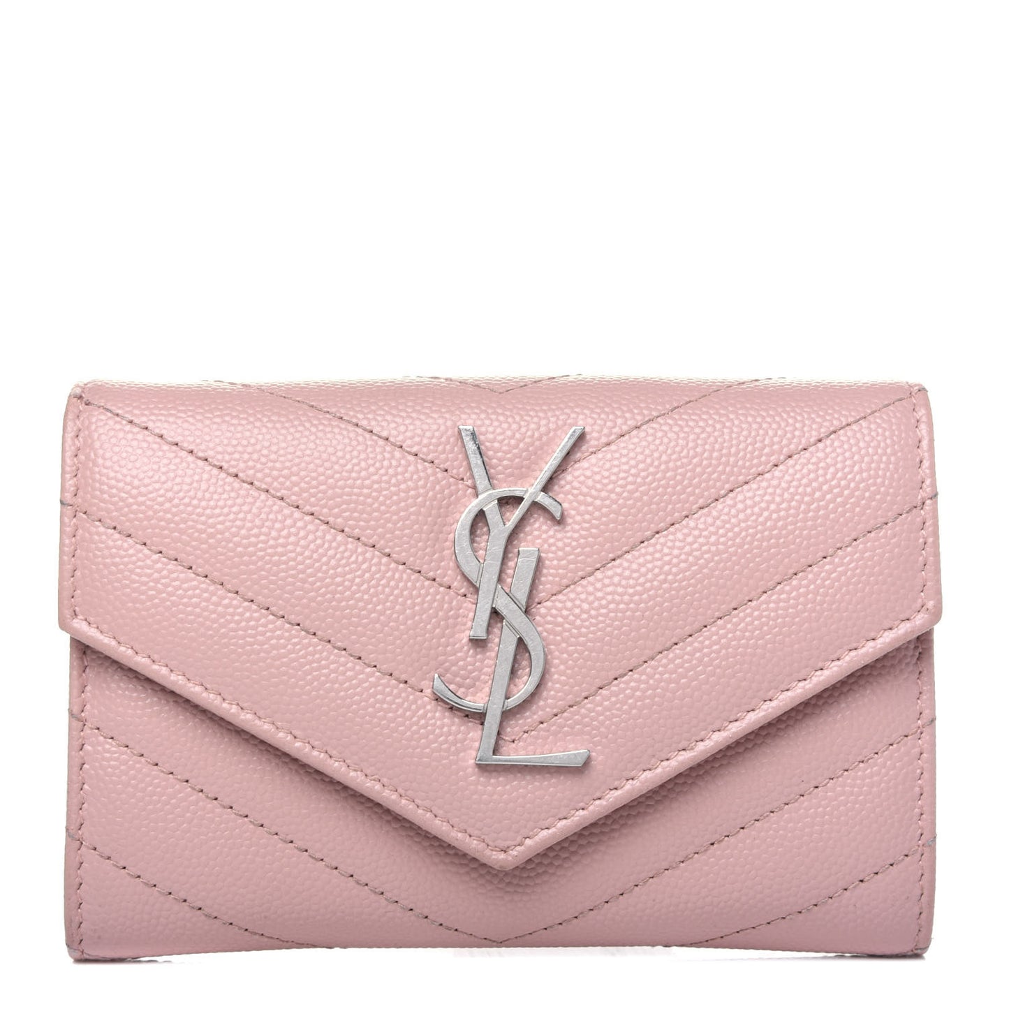 Grain De Poudre Matelasse Chevron Small Monogram Envelope Wallet Pale Pink