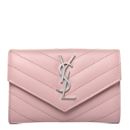 Saint Laurent Grain De Poudre Matelasse Chevron Small Monogram Envelope Wallet Pale Pink 1 of 13