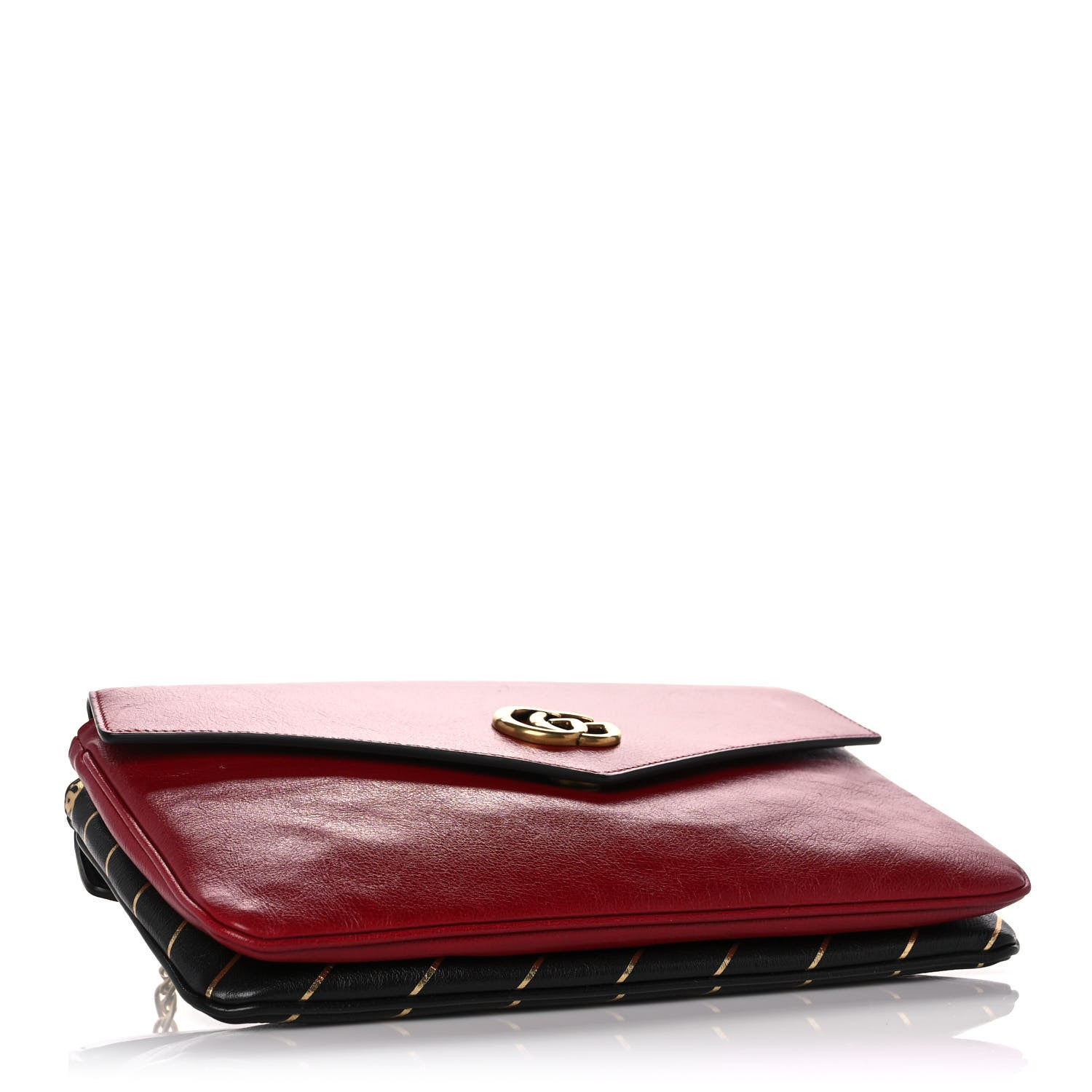 Gucci Calfskin Diagonal GG Medium Thiara Double Envelope Shoulder Bag Black Red 4 of 12