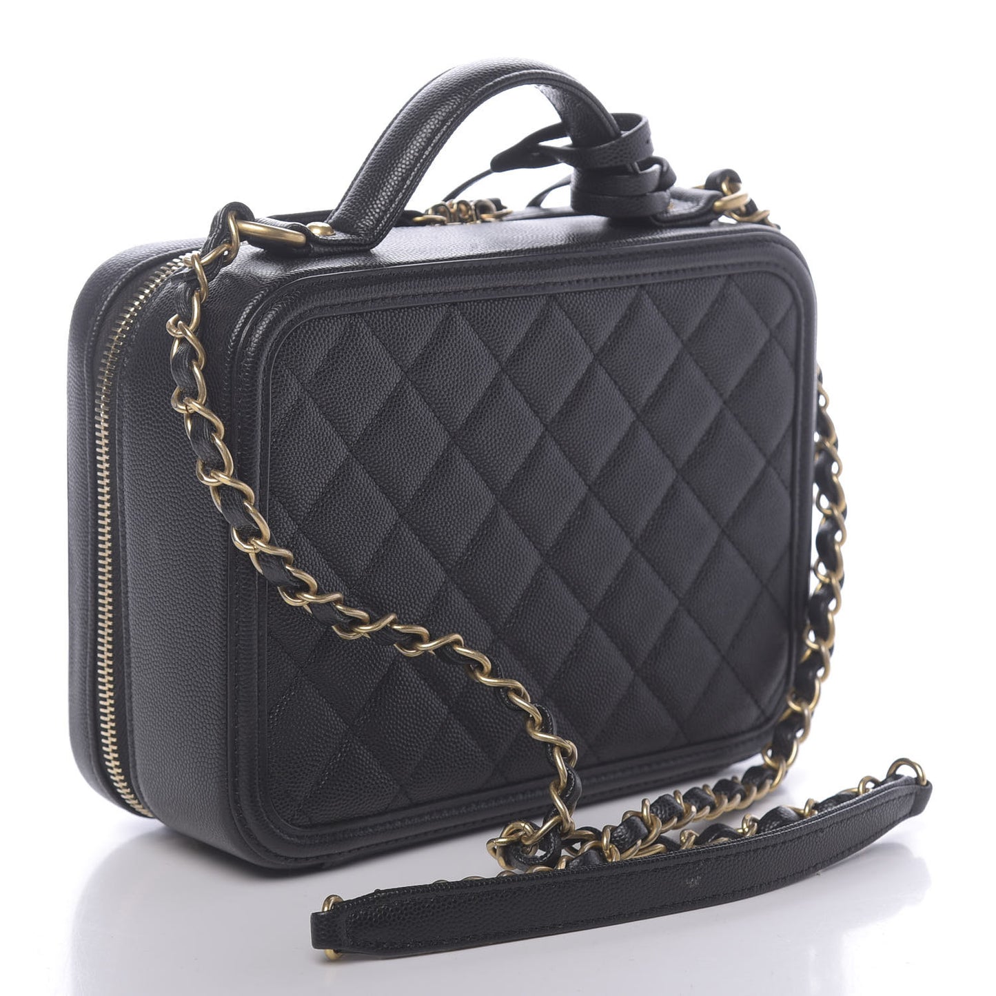 Caviar Quilted Medium CC Filigree Vanity Case Black