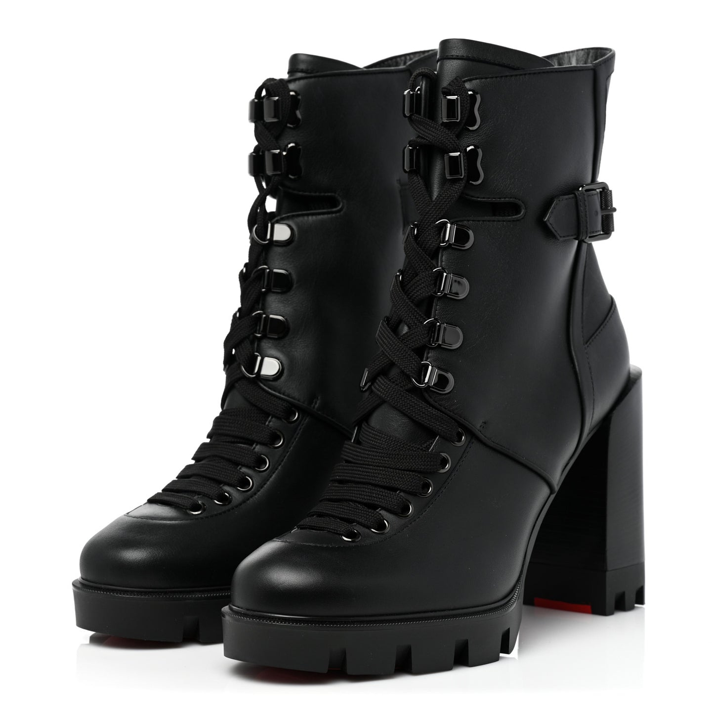Calfskin Macademia 100 Biker Platform Boots 40.5 Black