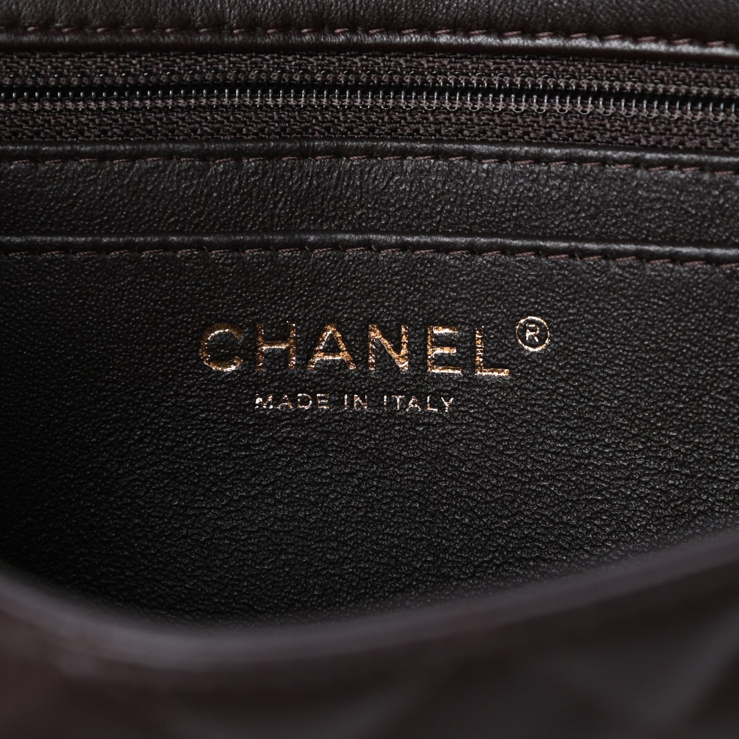 Lambskin Quilted Mini Rectangular Flap Dark Brown