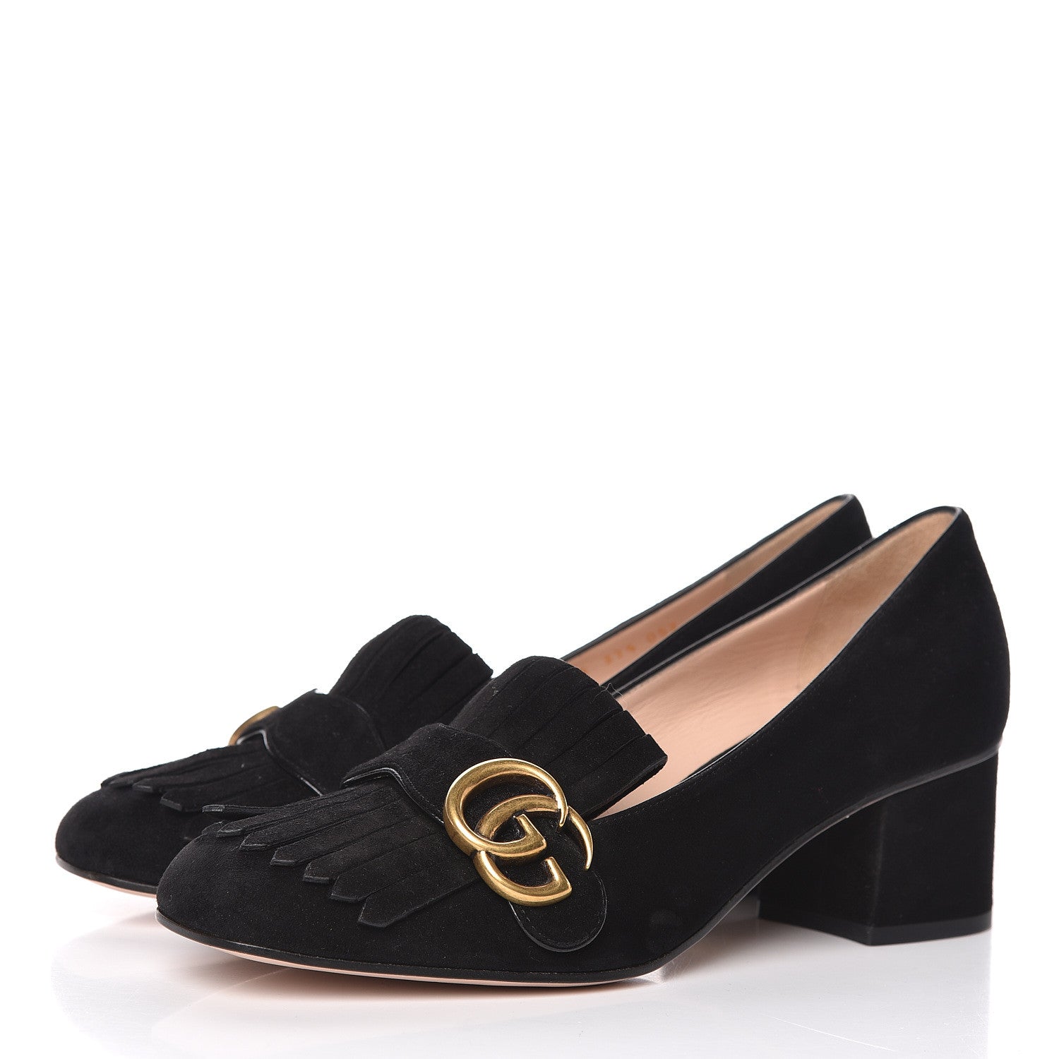 Gucci Kid Scamosciato GG Marmont Fringe 50mm Loafer Pumps 37.5 Black 3 of 11