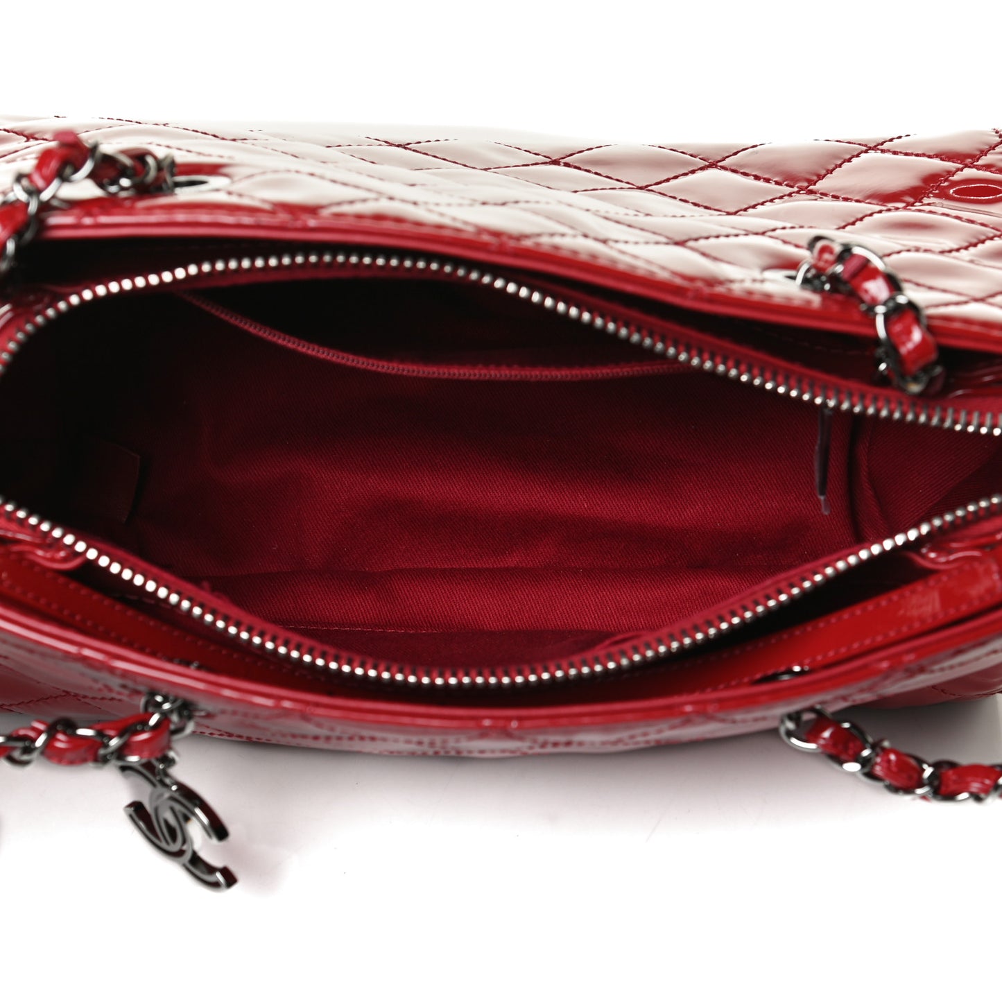 Patent Quilted Small CC Angle Tote Red
