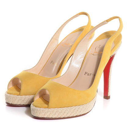 Christian Louboutin Suede YoYo Zeppa 120 Platform Slingback Peep Toe Pumps 37.5 Yellow 3 of 7