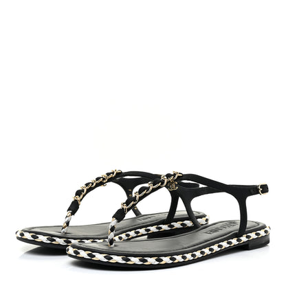 Chanel Grosgrain Chain Thong Sandals 38 Black 3 of 15
