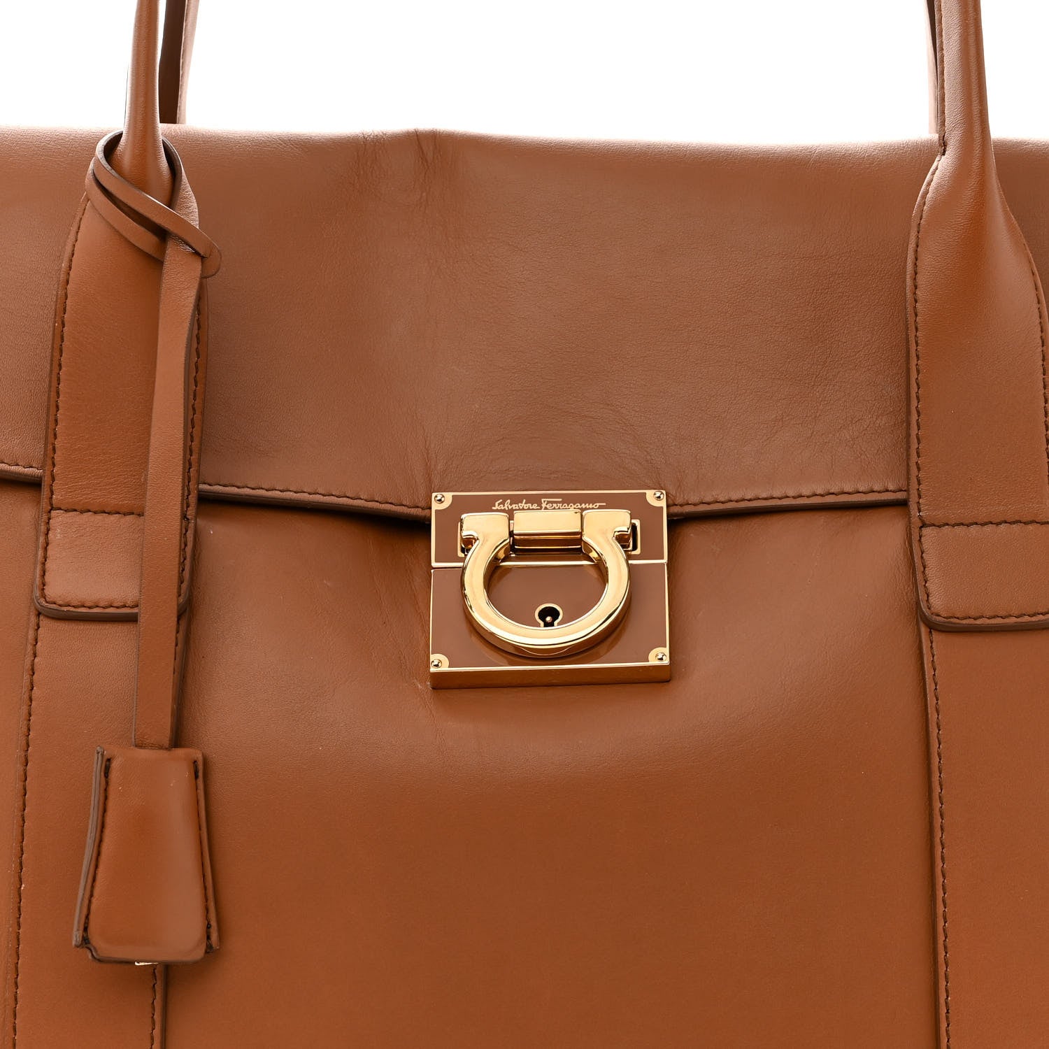 Salvatore Ferragamo Calfskin Large Sookie Satchel Brown 7 of 9