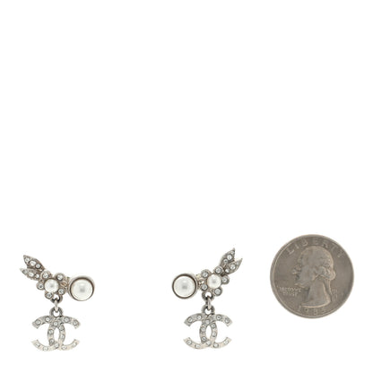Chanel Crystal Pearl CC Leaf Earrings Silver 2 of 4