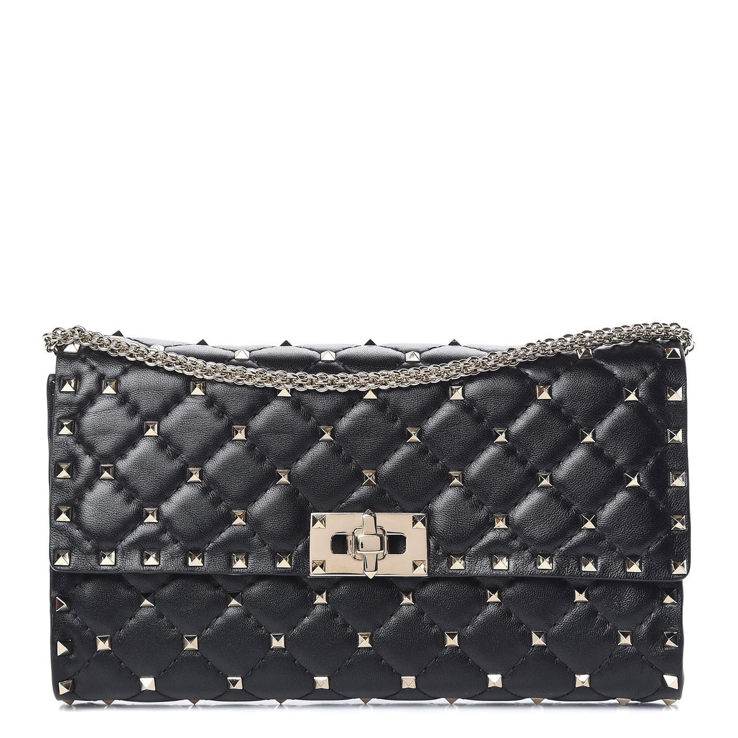 Lambskin Rockstud Spike Wallet on Chain Black