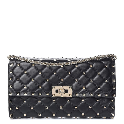 Valentino Garavani Lambskin Rockstud Spike Wallet on Chain Black 1 of 10