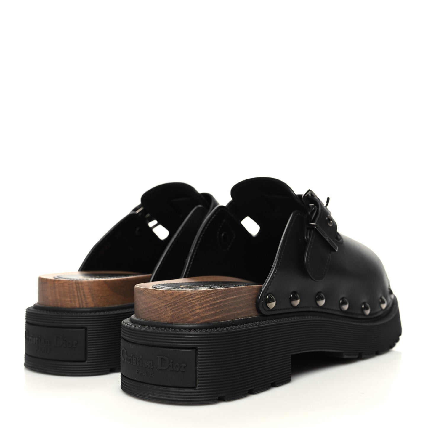 Calfskin Diorquake Buckled Lug Sole 15mm Clogs 39 Black
