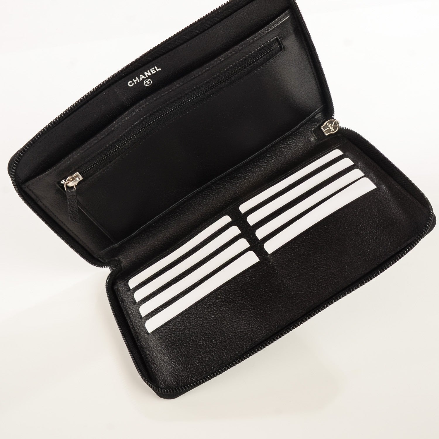 Chanel Goatskin Camellia Embossed Zip Around Organizer Wallet Black 5 of 8