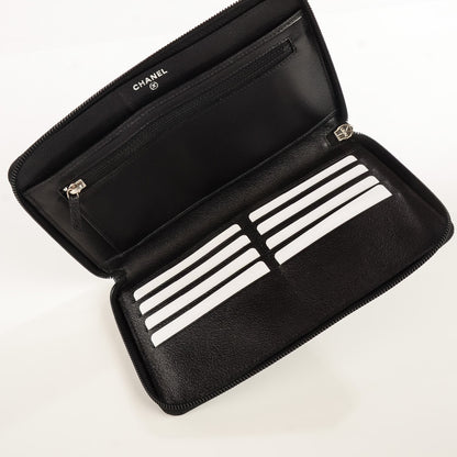 Chanel Goatskin Camellia Embossed Zip Around Organizer Wallet Black 5 of 8