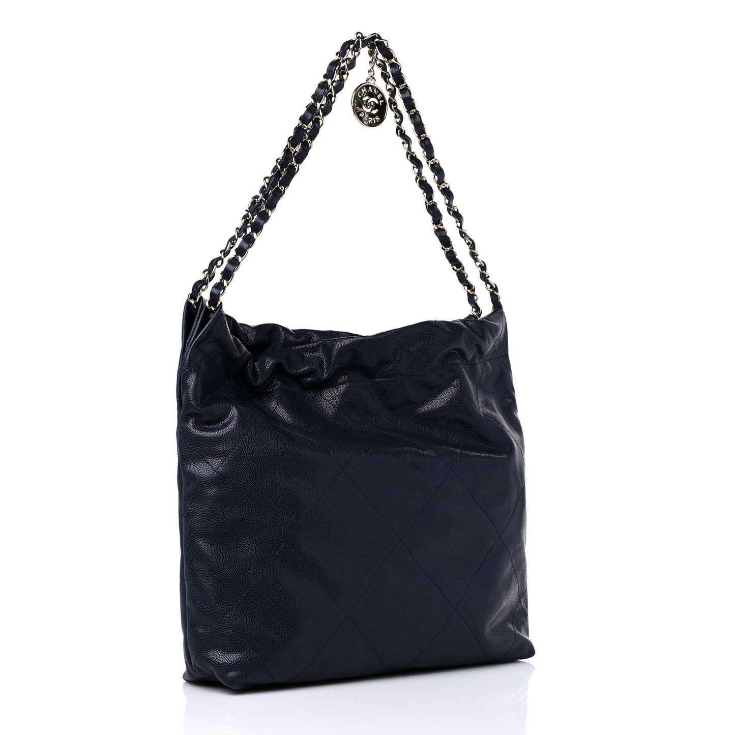 Shiny Caviar Quilted Small Chanel 22 Dark Blue