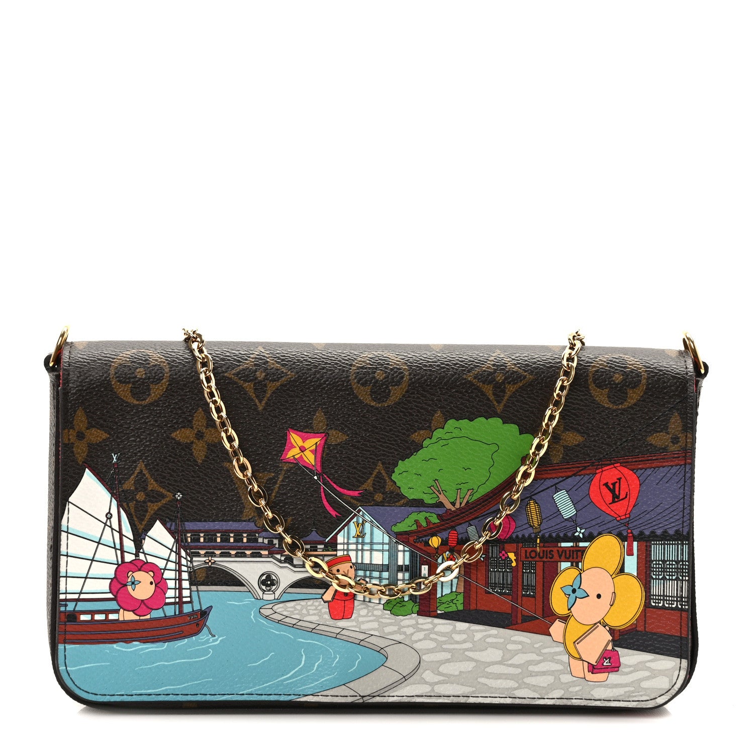 Louis Vuitton Monogram 2022 Christmas Animation China Chengdu Pochette Felicie Chain Wallet Red 1 of 10