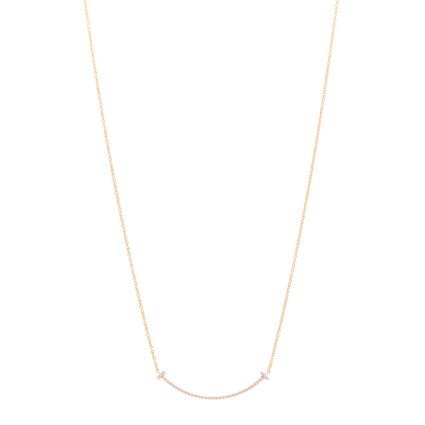 18K Rose Gold Diamond Small T Smile Pendant Necklace