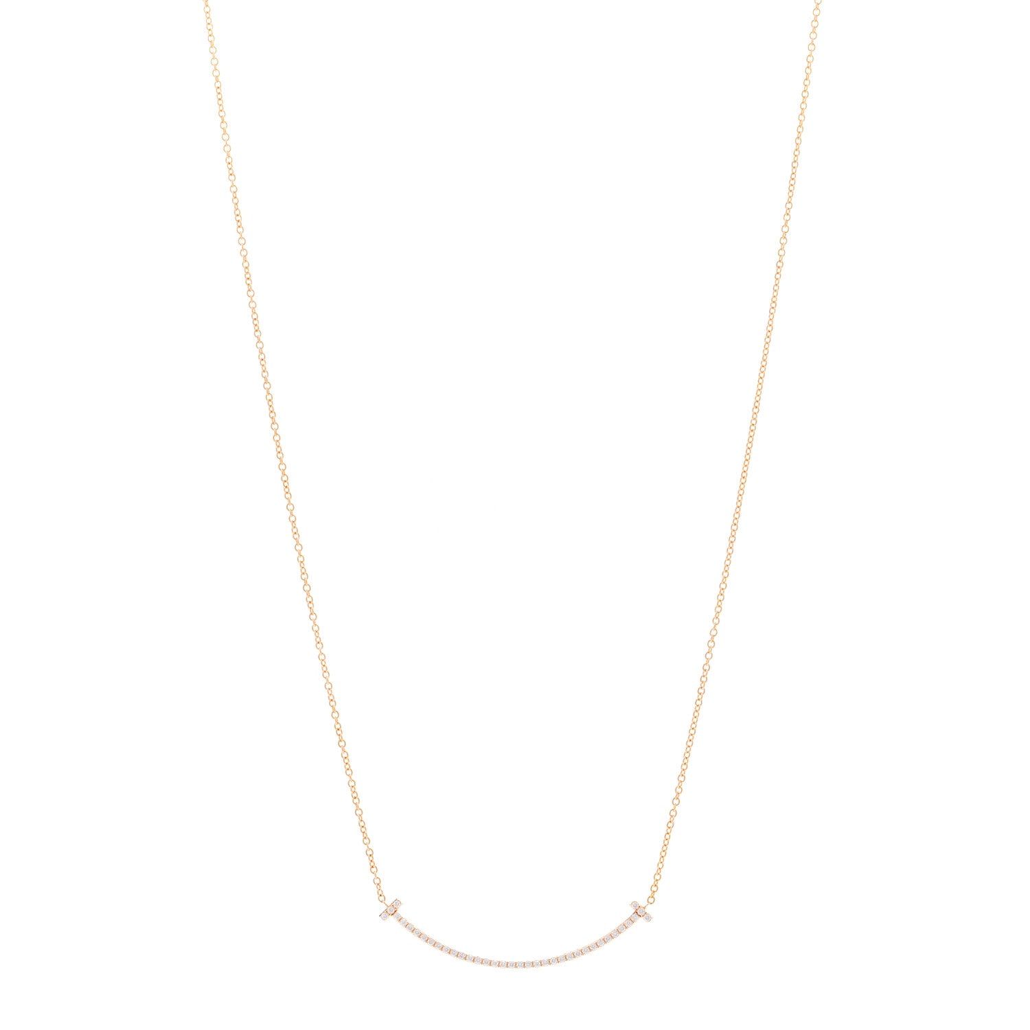 Tiffany 18K Rose Gold Diamond Small T Smile Pendant Necklace 1 of 4