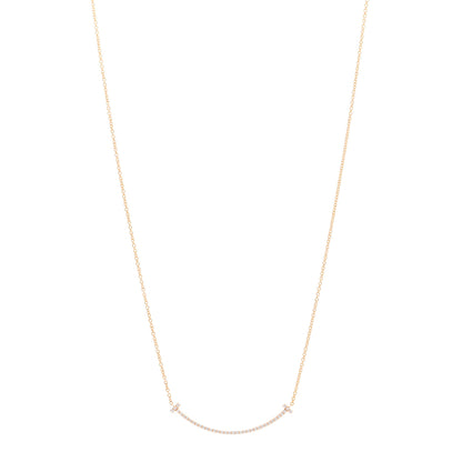 Tiffany 18K Rose Gold Diamond Small T Smile Pendant Necklace 1 of 4