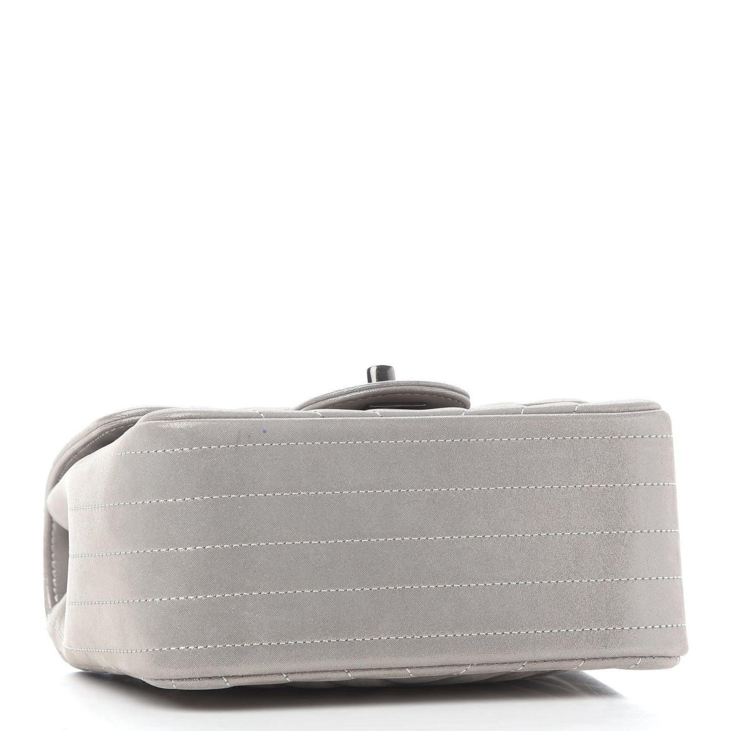 Iridescent Calfskin Chevron Quilted Mini Square Flap Silver