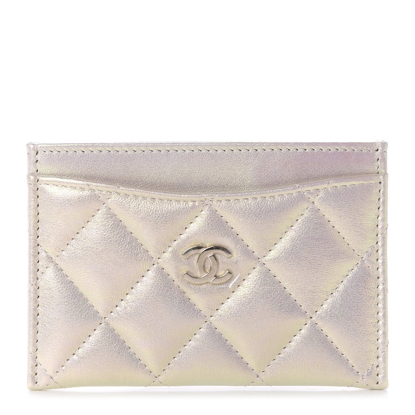 Iridescent Lambskin Quilted Card Holder Ivory