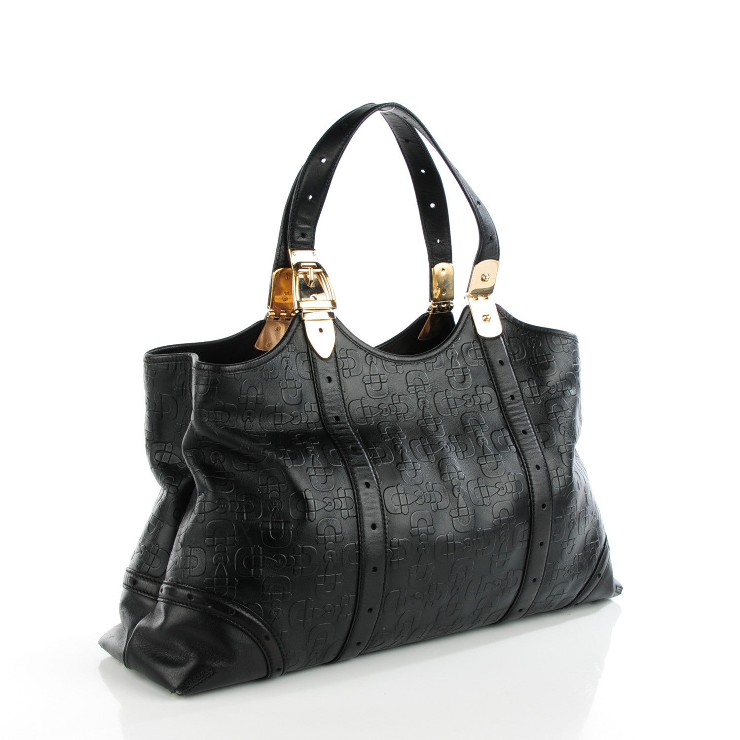 Gucci Calfskin Horsebit Embossed Glam Shoulder Bag Black 3 of 8
