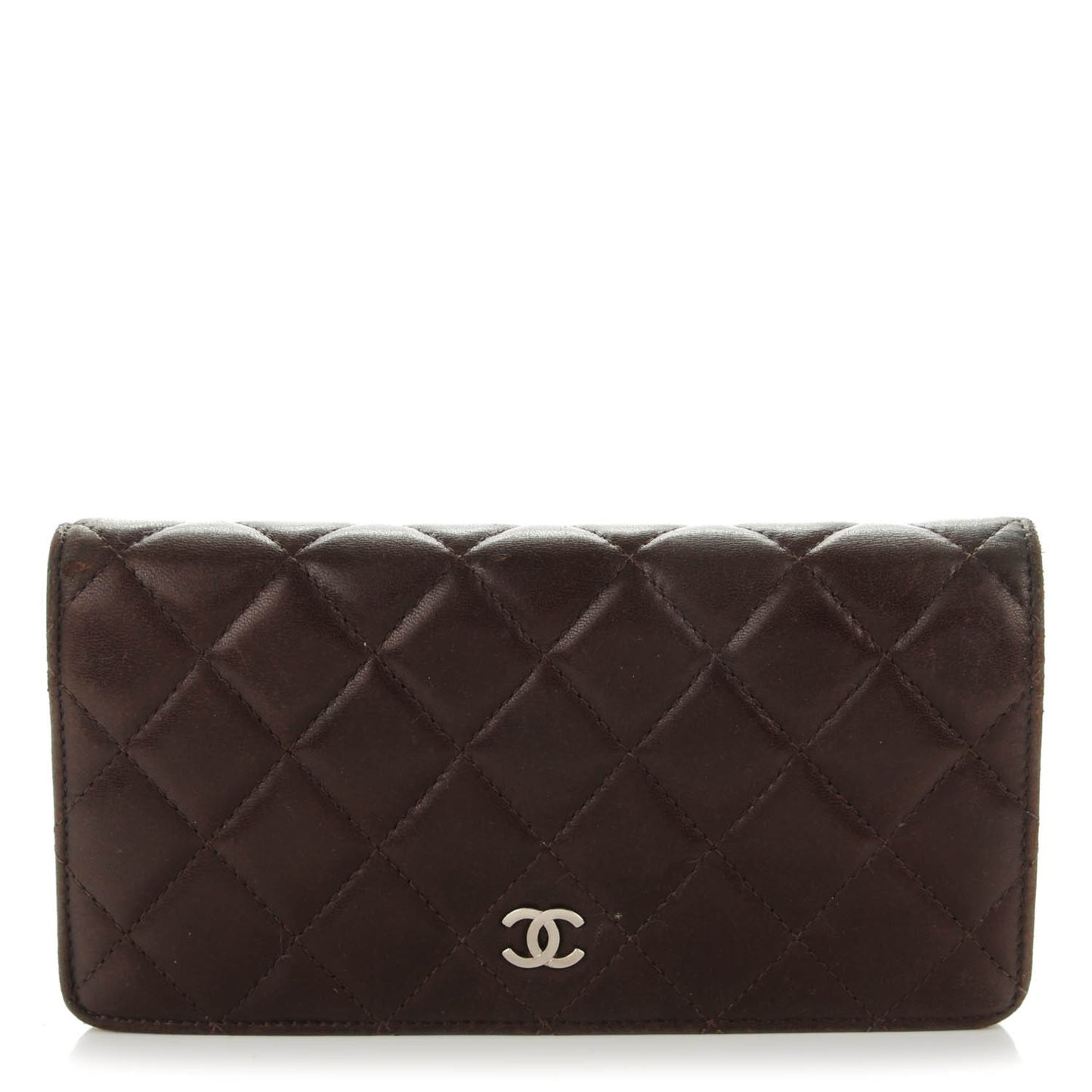 Lambskin Quilted Yen Wallet Dark Brown