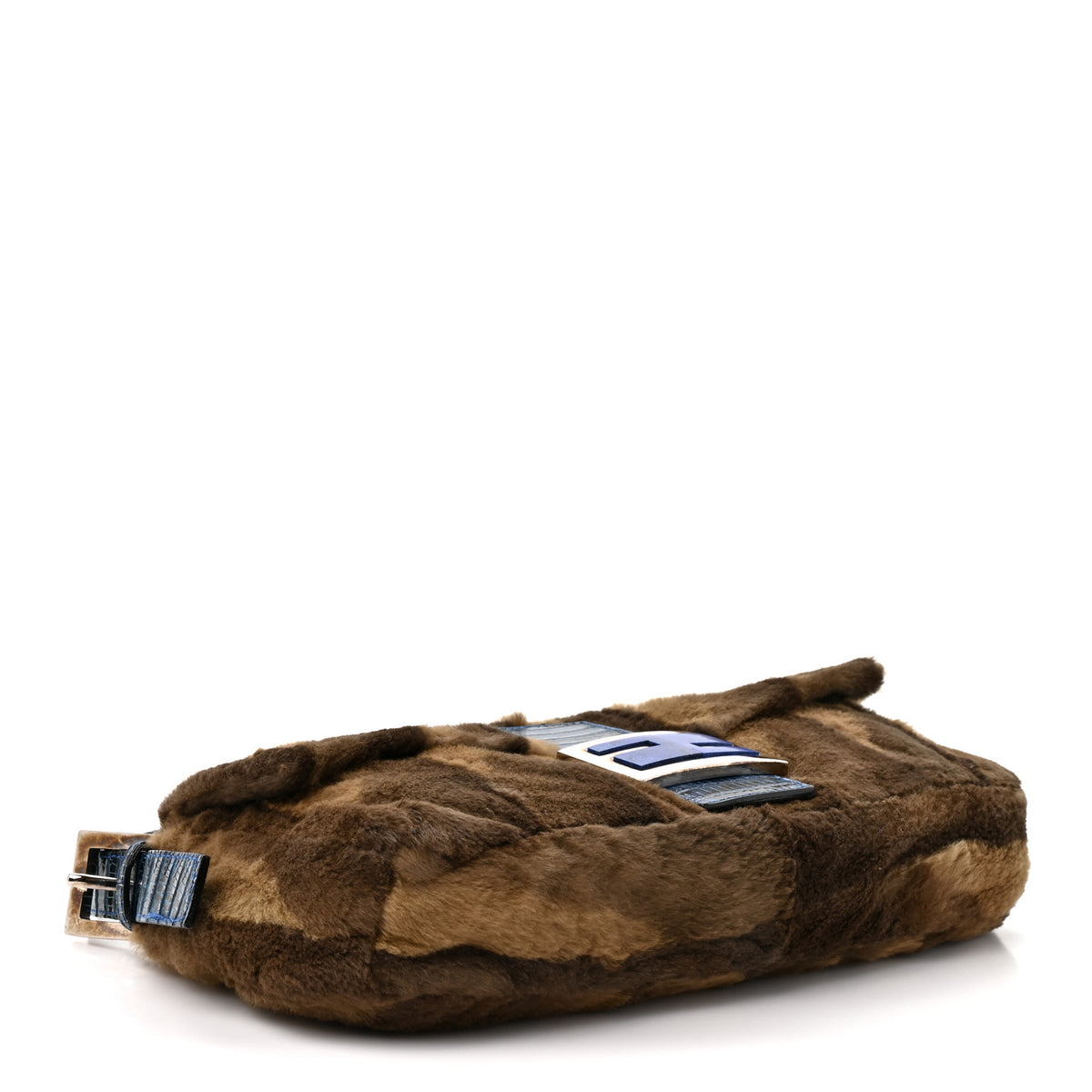 Rabbit Fur Lizard Baguette Brown Blue