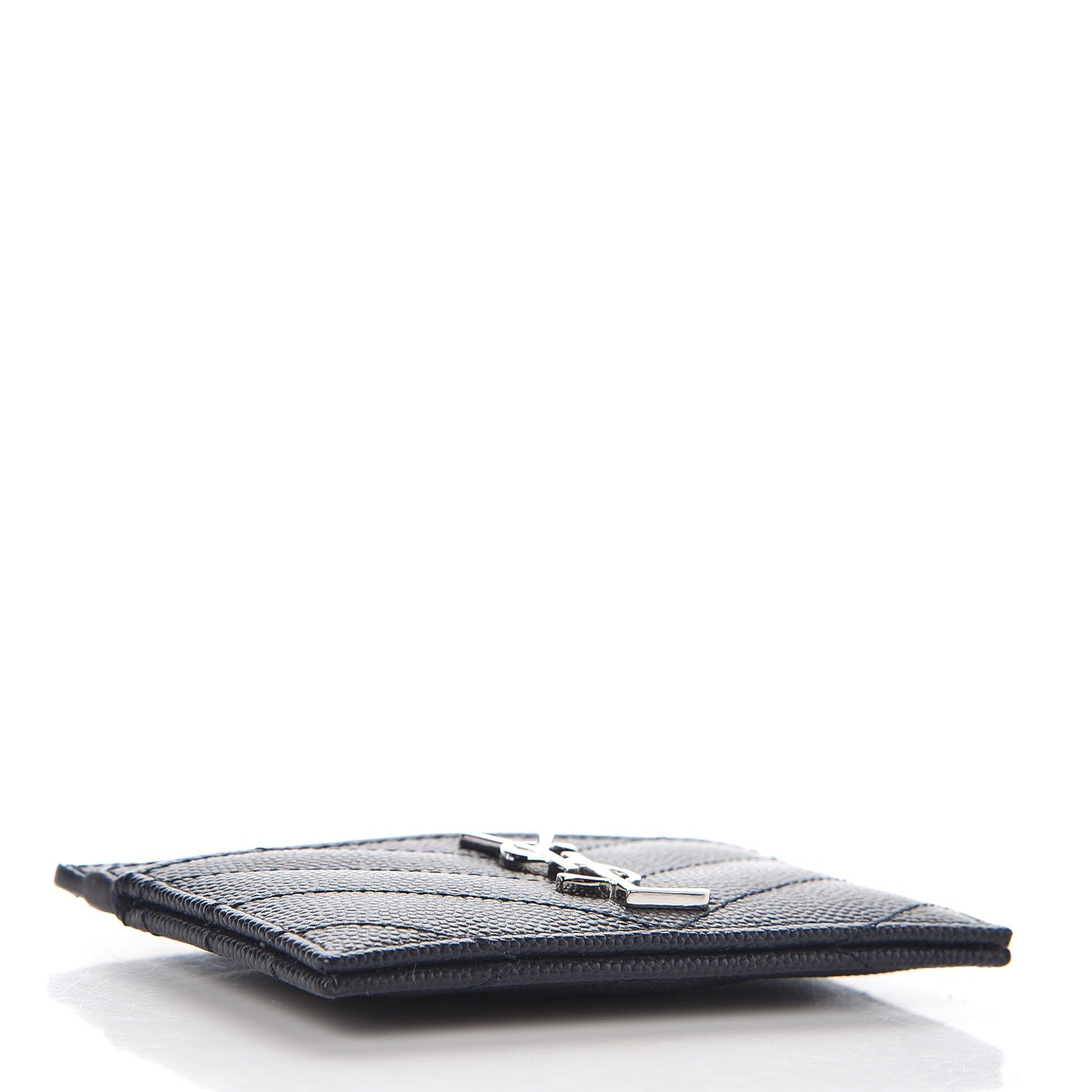 Saint Laurent Grain De Poudre Matelasse Monogram Chevron Credit Card Case Deep Marine 4 of 8