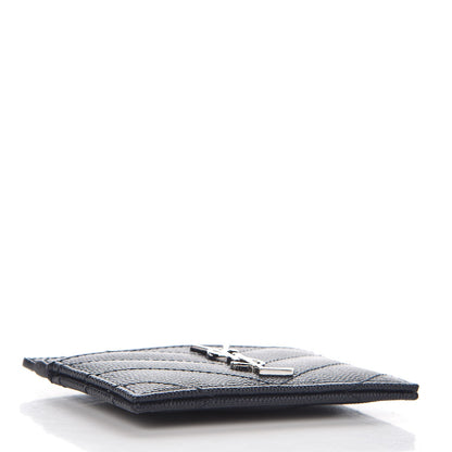 Saint Laurent Grain De Poudre Matelasse Monogram Chevron Credit Card Case Deep Marine 4 of 8