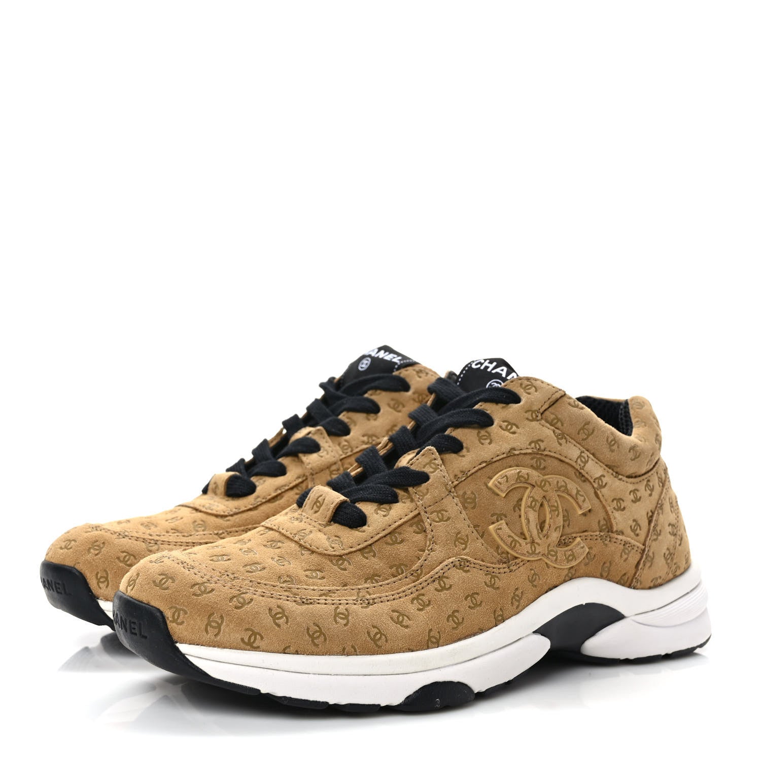 Chanel Nylon Suede Calfskin Printed CC Sneakers 39.5 Beige 3 of 8