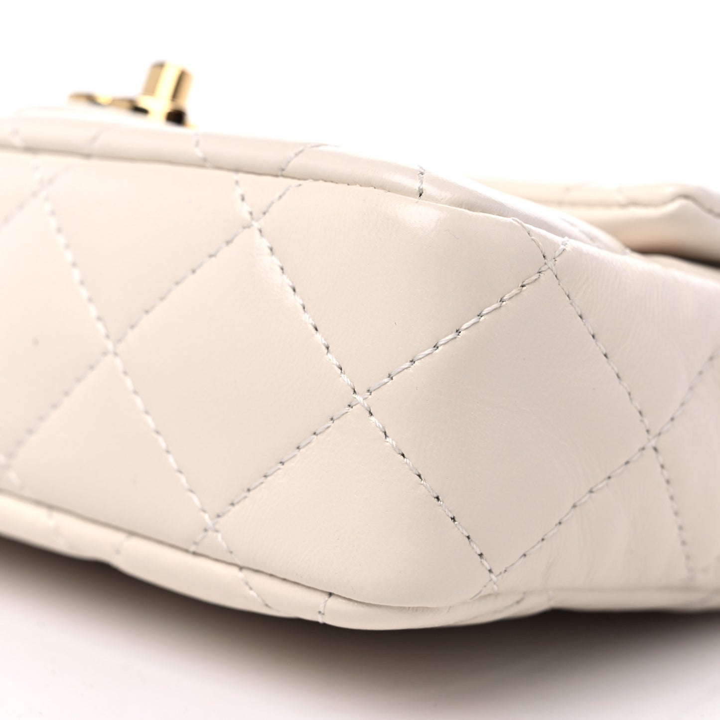 Shiny Lambskin Quilted Golden Links Top Handle Flap White