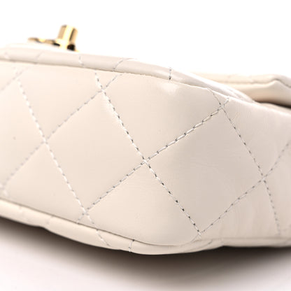 Chanel Shiny Lambskin Quilted Golden Links Top Handle Flap White 9 of 10