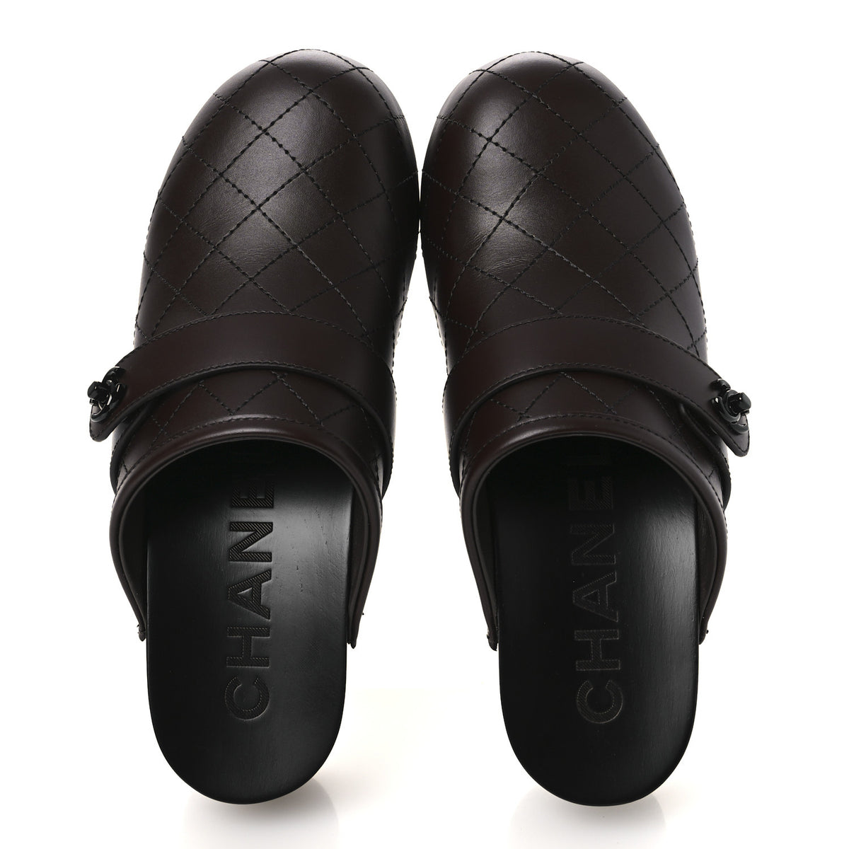 Calfskin CC Turn Lock Clogs 36 Dark Brown