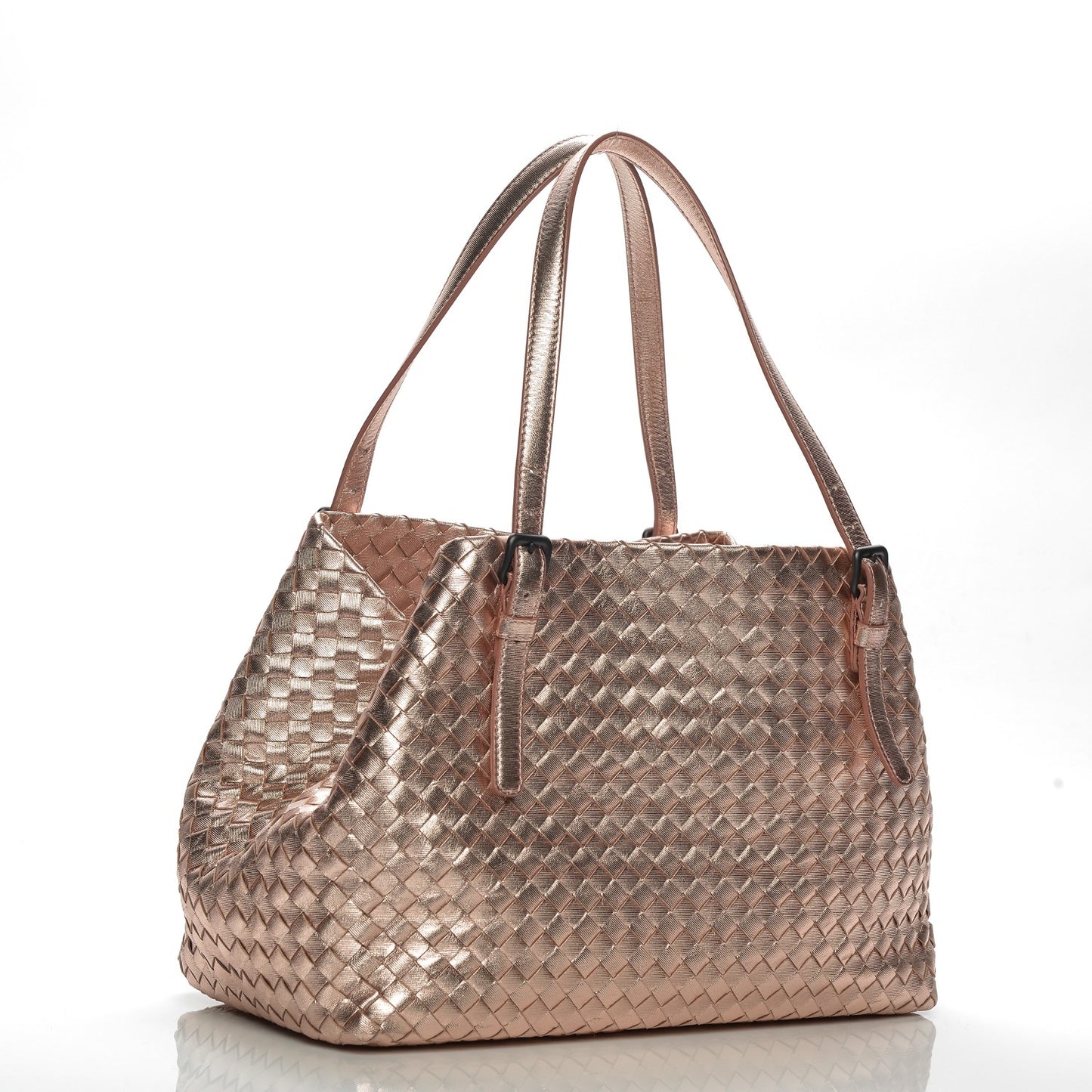 Metallic Grosgrain Intrecciato Medium A Shape Seamless Tote Rose Gold