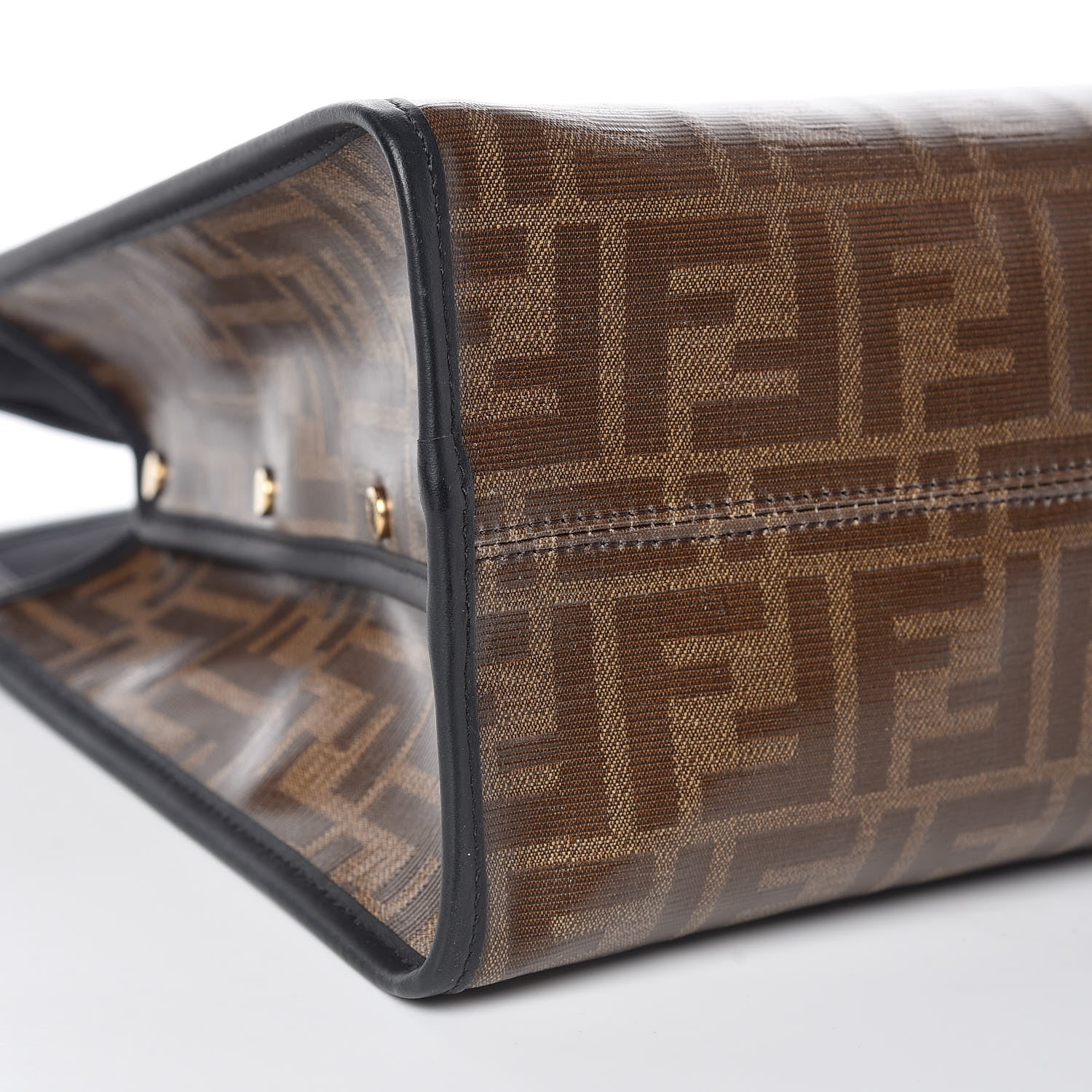 Fendi Glazed Fabric Vitello Century FF 1974 Stamp Patch Medium Peekaboo Defender Cover Mogano Panna Black 9 of 10