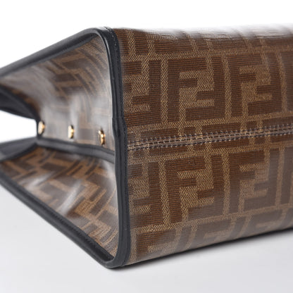 Fendi Glazed Fabric Vitello Century FF 1974 Stamp Patch Medium Peekaboo Defender Cover Mogano Panna Black 9 of 10