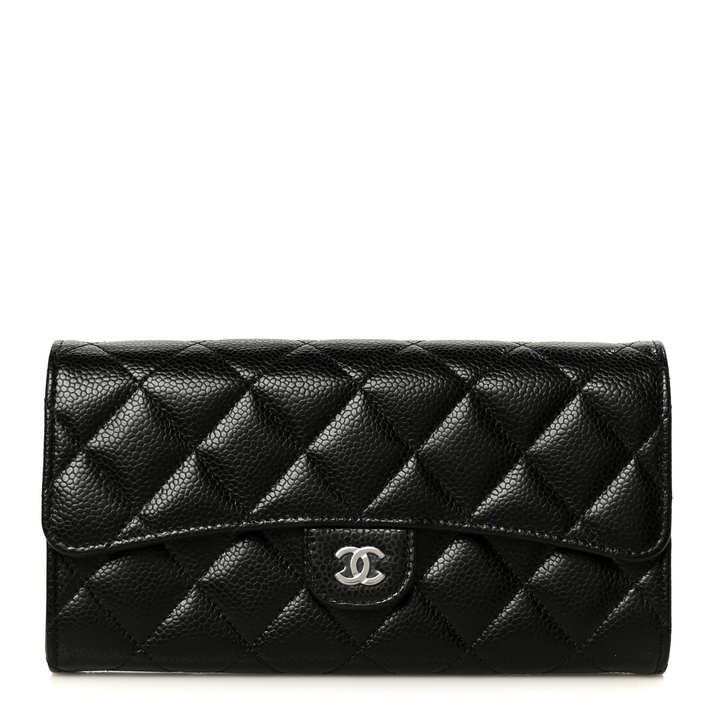 Caviar Quilted Large Gusset Flap Wallet Black