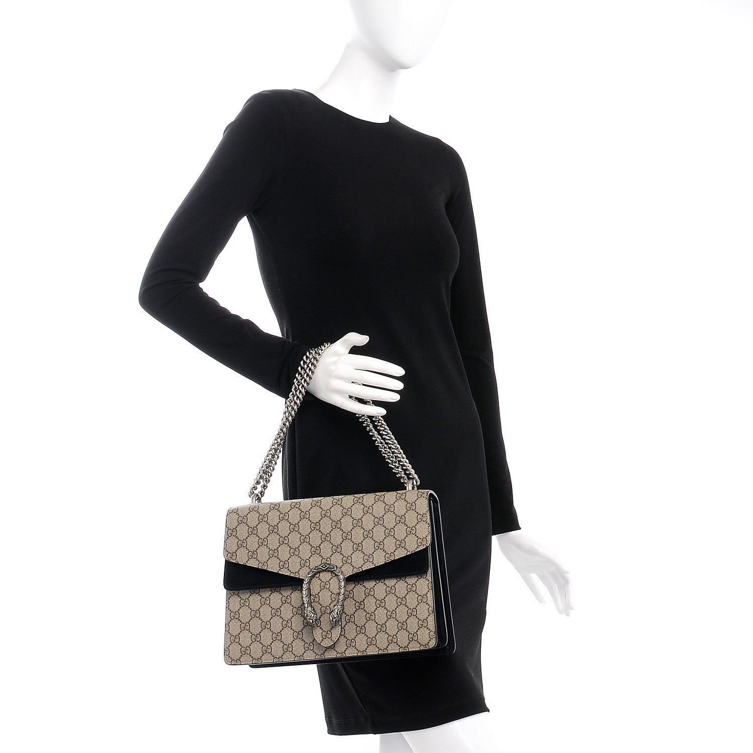 Gucci GG Supreme Monogram Medium Dionysus Shoulder Bag Black 3 of 8