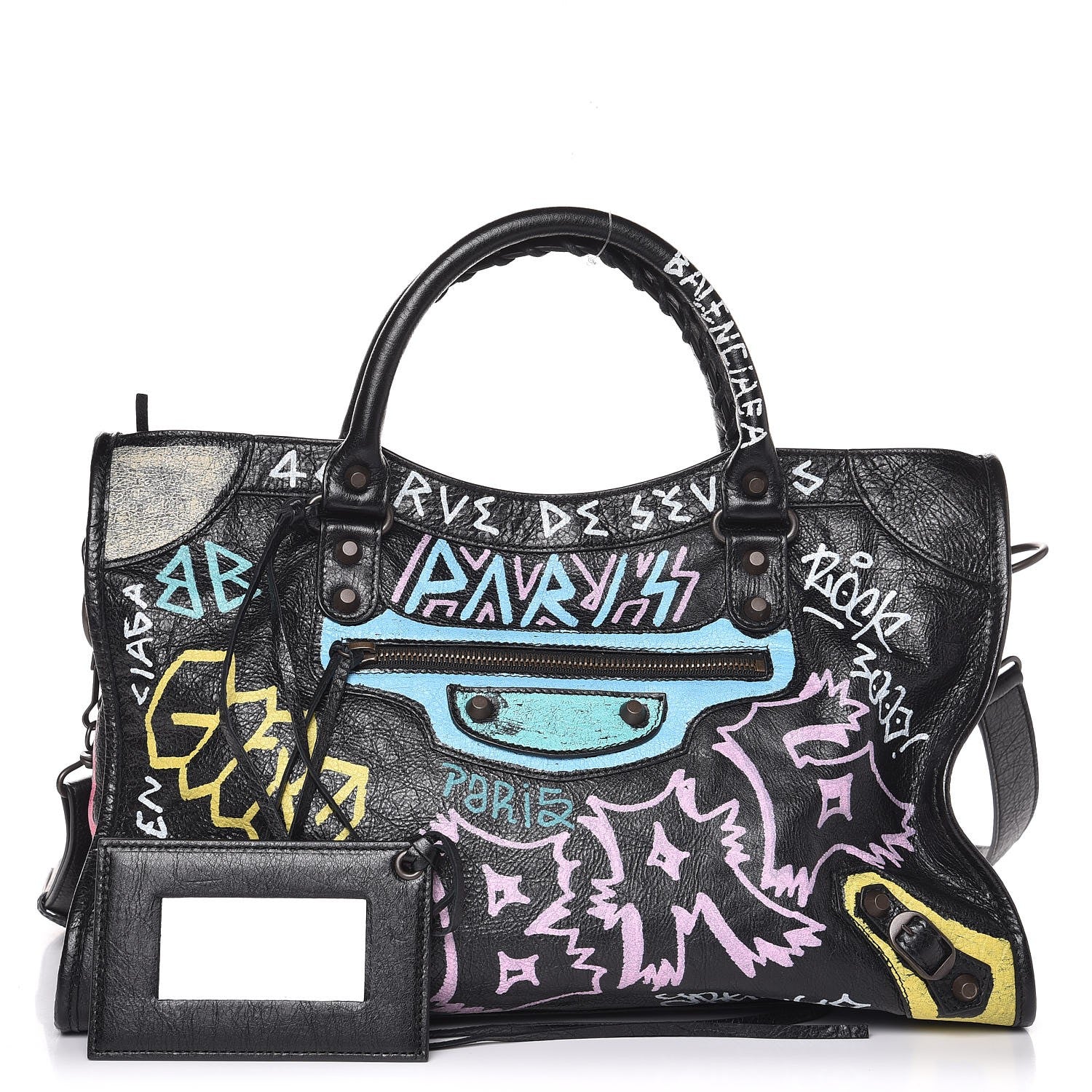 Balenciaga Agneau Graffiti All Over Classic Hardware City Black Multicolor 1 of 9